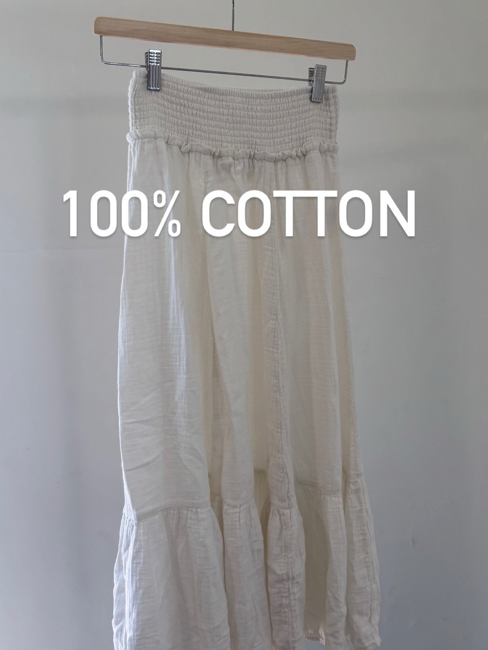 Nordstrom B.P. White Smocked Waist Maxi Skirt | 100% cotton | size XXS